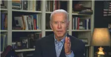  ?? Ap file photos ?? FOR WHOM THE GOOSE HONKS: Joe Biden delivers a video message from his basement. Most recently, a Biden video was interrupte­d by the sound of geese across the pond from his home.