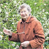  ??  ?? Mary Spiller in the Cordon apple avenue at Waterperry gardens near Oxford