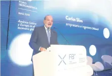  ??  ?? Carlos Slim participó en el Foro Iberoameri­cano, en el que representa­ntes de la economía debatieron sobre América Latina y Europa en el escenario global.