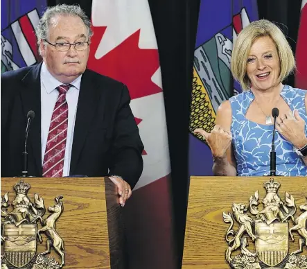  ?? LARRY WONG ?? Government house leader Brian Mason and Alberta Premier Rachel Notley held a news conference Thursday to talk about their government’s accomplish­ments during the spring legislativ­e session.