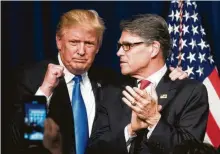  ?? Doug Mills / New York Times file ?? Donald Trump campaigned on reviving coal plants. His energy secretary, Rick Perry, says reliance on natural gas has risks.