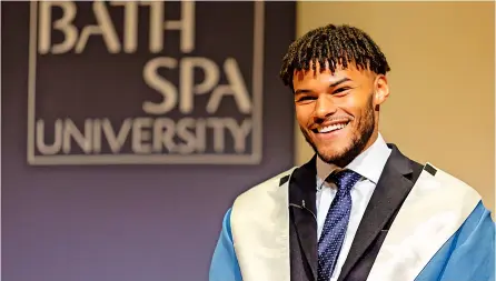  ?? Picture: Chris Wakefield Photograph­y ?? England star Tyrone Mings receiving an honorary doctorate at Bath Spa University