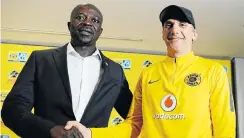  ?? Picture: Lefty Shivambu/Gallo Images ?? SuperSport United coach Kaitano Tembo, left, and Kaizer Chiefs coach Giovanni Solinas at a press conference at the PSL offices on Thursday.