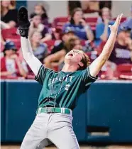  ?? Michael Wyke/Contributo­r ?? Strake Jesuit’s Clay Richardson, who got on base five times Friday night, celebrates after scoring.