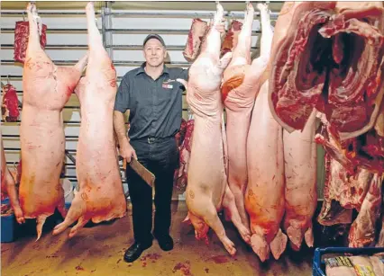  ?? Photo: ROBERT KITCHIN/FAIRFAX NZ ?? Kiwi rep: Marcus Waldman from the Mad Butcher, Palmerston North, is one of the butchers sharpening his knife for a trans-tasman test.