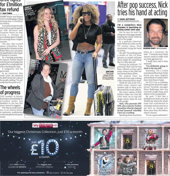  ??  ?? JUST A SECOND Runner-up Emily Atack Heathrow at TROLLEY DASH Anne Hegerty in London ABS FAB Fleur East shows off her toned muscles in cropped top
