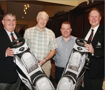 ??  ?? Colman Doyle (sponsor), Tom Foster and Michael O’Shaughness­y (overall winners), and Courtown club President, Eamonn Siggins, at the presentati­on of the EBS/Colman Doyle winter league prizes.