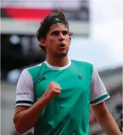  ??  ?? IT ONLY GETS TOUGHER: Austria’s Dominic Thiem clenches his fist after trouncing Serbia’s Novak Djokovic. The Austrian’s next opponent will be Rafa Nadal.