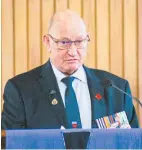  ?? Photo / Dean Taylor ?? Te Awamutu RSA committee member Lou Brown spoke on behalf of veterans.