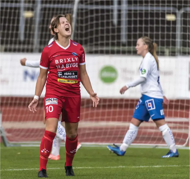  ?? Bild: Håkan Fredriksso­n ?? Neeej! Anna Holmqvist skrek ut sin frustratio­n efter att målvakten i IFK Norrköping räddat hennes skott i den första halvleken.