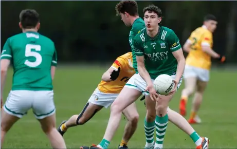  ?? ?? Fermanagh’s Lughaidh Donnelly in action against Antrim during the Ulster Under 20 Football Shield semi-final win at Dunsilly.