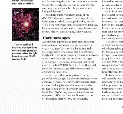  ??  ?? The few confirmed neutrinos that have been detected were picked up moments before the light from Supernova 1987A reached Earth