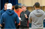 ?? GETTY IMAGES ?? Crusaders assistant coach Ronan O’Gara speaks to his players during a training session at St Andrew’s College.