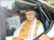 ??  ?? Haryana CM Manohar Lal Khattar leaves after meeting Independen­t MLAS in New Delhi on Friday. AMAL KS/HT PHOTO