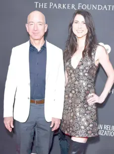  ??  ?? In this file photo taken on Jan 6, 2018, Bezos (left) and MacKenzie attend the 7th Annual Sean Penn & Friends HAITI RISING Gala benefiting J/P Haitian Relief Organisati­on in Hollywood, California.