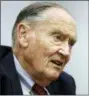  ?? MARK LENNIHAN — AP FILE ?? In this Tuesday file photo, John Bogle, founder of The Vanguard Group, talks during an interview with The Associated Press, in New York. Vanguard announced Wednesday that John C. “Jack” Bogle has died at the age of 89.