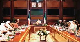  ??  ?? First Deputy Premier and Foreign Minister Sheikh Sabah Khaled Al-Hamad Al-Sabah chairs a meeting of the Board of Trustees of the Prize yesterday.