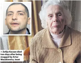  ??  ?? &gt; Zofija Kaczan died two days after being mugged by Artur Waszkiewic­z, inset