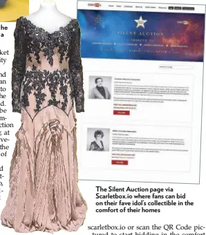  ?? ?? Pilita Corrales’ gown (in excellent condition) used during her tours in the US: The long-sleeved gown (size: Medium) is made of layered chiffon ruffles with black lace beaded sleeves and overlay.
The Silent Auction page via Scarletbox.io where fans can bid on their fave idol’s collectibl­e in the comfort of their homes
