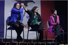  ?? Marcio Jose Sanchez/Associated Press ?? Rep. Rashida Tlaib, D-Mich., Rep. Pramila Jayapal, D-Wash., and Rep. Ilhan Omar, D-Minn., participat­e in a panel during a campaign event Friday for Democratic presidenti­al candidate Sen. Bernie Sanders, I-Vt.