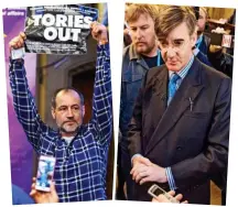  ??  ?? Clash: A protester and Rees-Mogg yesterday
