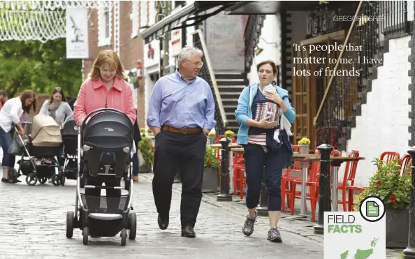  ??  ?? Above: Gregor takes a stroll down Ashton Lane with new mums Angela Urquhart (left) and Claire Bridgestoc­k.