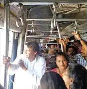  ??  ?? Railway Minister Suresh Prabhu travelling in a local train from Khar Road to Vile Parle on Friday morning