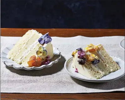  ?? For The Washington Post/STACY ZARIN GOLDBERG ?? Crystalliz­ed Flowers adorn slices of Royal Wedding Cake.