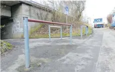  ?? FOTO: MARKUS LEHMANN ?? Diese „Umlaufsper­re“an der Unterführu­ng am Hofener Bahnhof ist nicht optimal für Radfahrer.