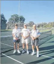  ?? CONTRIBUTE­D by bob ROBERTS ?? Bob Roberts (from left), Rich Harrison and Ernie Fortenberr­y enjoy two hours of doubles at the Pharr Tennis Center two or three times a week.