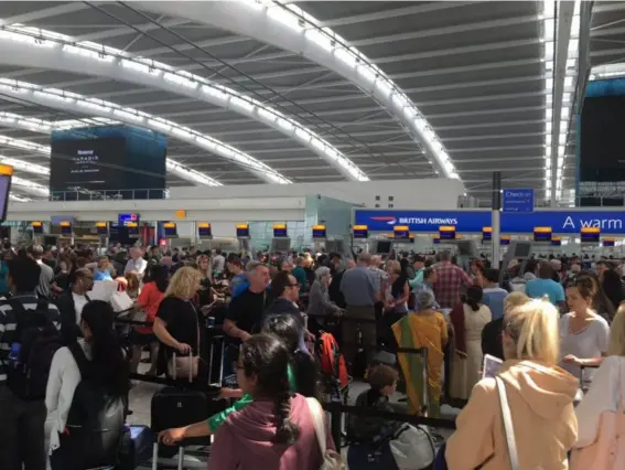  ??  ?? Scores of travellers were left frustrated after British Airways was forced to ground all flights due to a global outage (Emily Wilson)