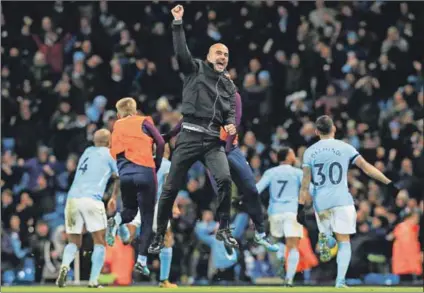  ??  ?? Quick thinker: Bernardo Silva of Manchester City (top) celebrates scoring a goal. Tweaks: Manchester City’s manager Pep Guardiola (above) brings out his team’s full potential. Photos: Michael Regan/getty Images &amp; Lindsey Parnaby/afp/getty Images