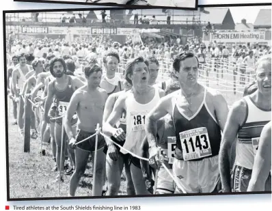  ??  ?? Tired athletes at the South Shields finishing line in 1983