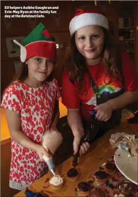  ??  ?? Elf helpers Aoibhe Gaughran and Evie-May Ryan at the family fun day at the Betelnut Cafe.