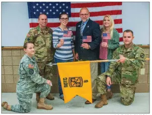  ?? WILLIAM HARVEY/THREE RIVERS EDITION ?? Arkansas State University-Beebe will present a special Veterans Salute on Nov. 9. on the campus of ASU-Beebe beginning at 11 a.m. Volunteers for the event include, kneeling, Isabella Franklin, left, and Drake Henderson; and standing, from left, ROTC...