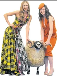  ??  ?? Models Pamela Beattie and Jennifer Reoch with ram at Royal Highland Show