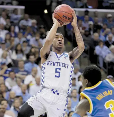  ?? AP/MARK HUMPHREY ?? Kentucky’s Malik Monk, a Lepanto native who played at Bentonvill­e High School, scored 21 points as the Wildcats defeated UCLA on Friday night in the South Regional semifinals, becoming one of three SEC teams to advance to the Elite Eight.