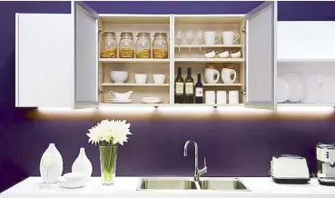  ??  ?? Kohler, a manufactur­er of kitchen and bath products, offers a new take on how to make the look work inside homes with its Purist Cabinet and Sink.