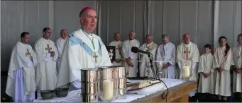  ??  ?? Bishop Denis Brennan saying Mass at Our Lady’s Island.