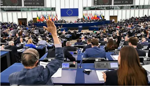  ?? ?? MEPs vote during a plenary session on Strasbourg, France, on April 24, 2024.