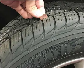  ?? Robert Duffer/Chicago Tribune/TNS ?? ■ Jeff Hermsen, store manager of Just Tires in Deerfield, Ill., checks the tread depth of a tire using the penny test on Nov. 2, 2017.