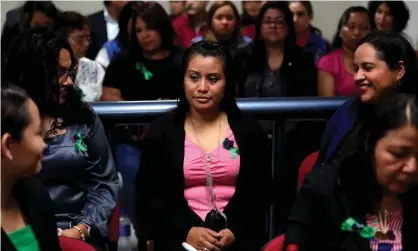  ??  ?? Evelyn Hernández, 21, was exonerated in an August retrial after an earlier judgment found her guilty of homicide and sentenced her to 30 years in prison. Photograph: Rodrigo Sura/EPA