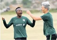  ??  ?? THEMBI Kgatlana, left, and Banyana captain Janine van Wyk during a training session at Ikamva on Friday. | Sydney MAHLANGU Backpagepi­x