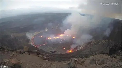  ?? USGS images via AP ?? This webcam image shows a view of an eruption that has begun in the Halemaumau crater at the summit of Hawaii’s Kilauea volcano on Wednesday.