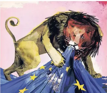  ?? FOTO: IMAGO ?? Die Illustrati­on zeigt, wie ein Löwe die Flagge der Europäisch­en Union zerreißt.
