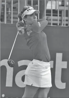  ?? Courier file photo ?? Former Arkansas golfer Gaby Lopez competes in a tournament. Lopez shot a 4-under Saturday at the Walmart NWA tourney and is currently 8-under overall, which is the best score out of the six former Hogs competing. As of press time, Lopez was tied for 15th.