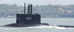  ?? AFP ?? This file photo released yesterday shows the Indonesian Cakra class submarine KRI ‘Nanggala’ setting out from a naval base in Surabaya, Indonesia.