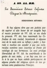  ??  ?? Dedicatori­a que les dedicó Félix González de León, en su libro “Historia crítica y descriptiv­a de las cofradía de penitencia...”, publicado en 1852, a los duques de Montpensie­r.