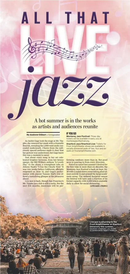  ?? COURTESY STANFORD LIVE; PHOTO ILLUSTRATI­ON BY TRINITY POWELLS ?? Live jazz is returning to the Frost Amphitheat­er at Stanford University this summer.