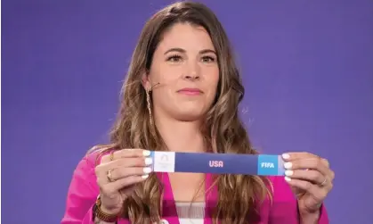  ?? Photograph: Christophe Ena/AP ?? Canadian soccer player Stephanie Labbe draws USA during the draw for the Paris 2024 women’s soccer tournament.